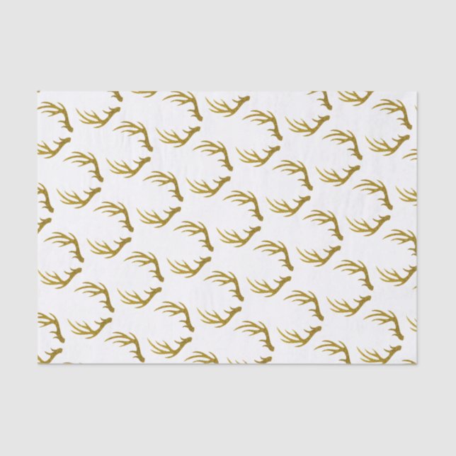 Rustic Elegant Faux Glitter Gold Deer Antlers Tissue Paper (Front)