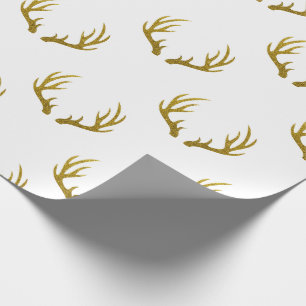 Rustic Elegant & Faux Gold Glitter Deer Antlers Wrapping Paper