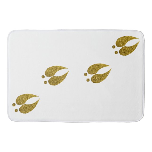 Rustic Elegant Faux Gold Glitter Deer Tracks Bath Mat (Front)