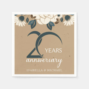 Rustic Elegant Floral 20th Wedding Anniversary Napkin