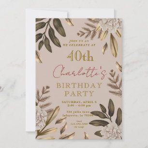 Rustic Elegant Floral 40th Birthday Invitations