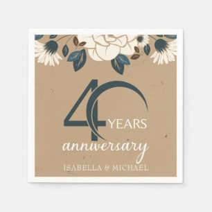 Rustic Elegant Floral 40th Wedding Anniversary Napkin