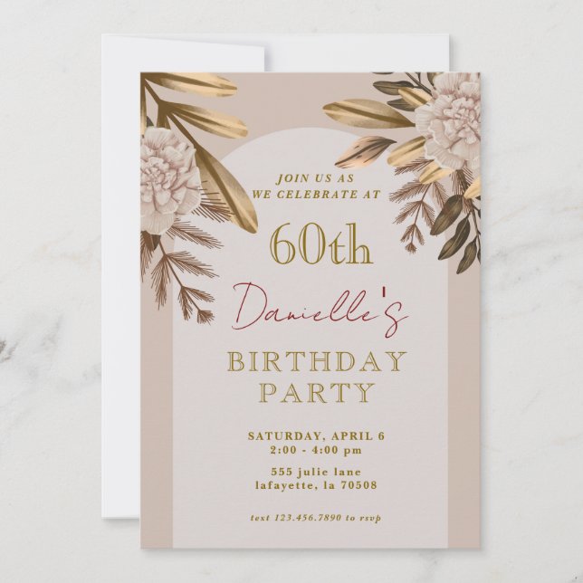 Rustic Elegant Floral 60th Birthday Invitations (Front)