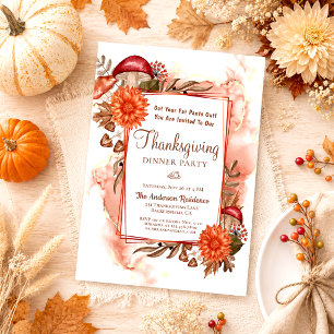 Rustic Elegant Floral Autumn Leaves Thanksgiving Invitation