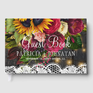 Rustic elegant floral barn wood vintage lace guest book