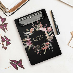 Rustic Elegant Floral Black with Geometric Frame  Mini Clipboard