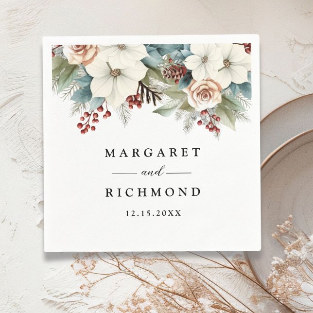 Rustic Elegant Floral Christmas Winter Wedding Napkin (Creator Uploaded)