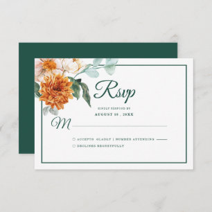 Rustic Elegant Floral Emerald Green Fall Wedding RSVP Card