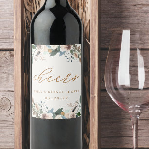 Rustic Elegant Floral Fall in Love Wedding Wine Label