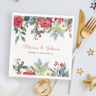 Rustic elegant floral modern Christmas wedding Napkin