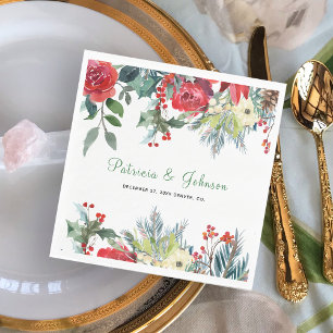 Rustic elegant floral modern Christmas wedding Napkin