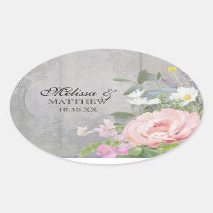 Rustic Elegant Floral Oval Sticker