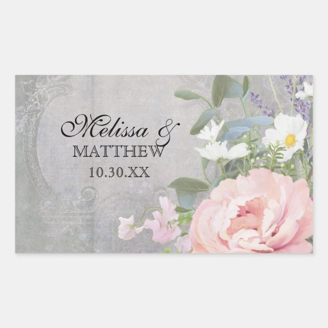 Rustic Elegant Floral Rectangular Sticker (Front)