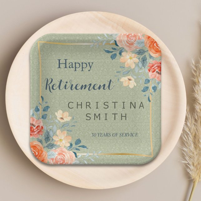 Rustic Elegant Floral Watercolor Retirement Party Paper Plate (Rustic Elegant Floral Watercolor Retirement Party Paper Plates)