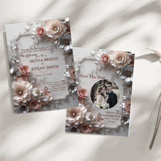 Rustic Elegant Floral Wedding Invitation
