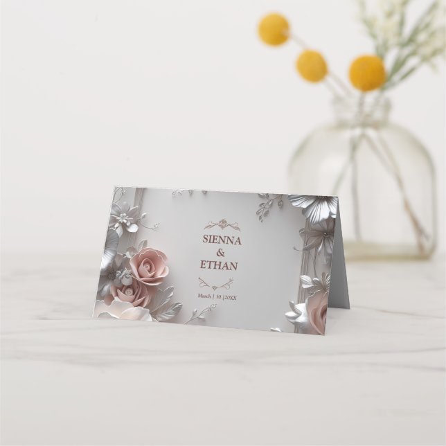 Rustic Elegant Floral Wedding  Place Card (Back)