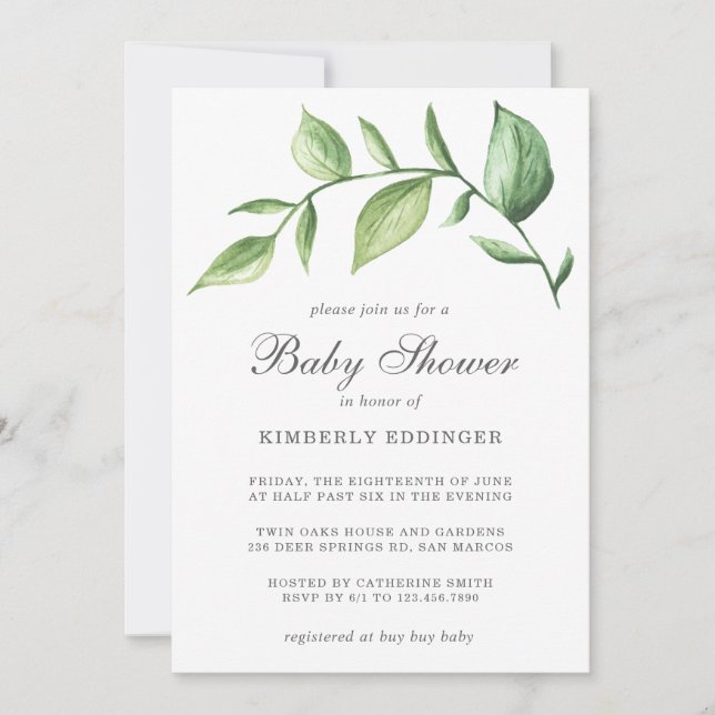Rustic Elegant Gender Neutral Greenery Baby Shower Invitation (Front)