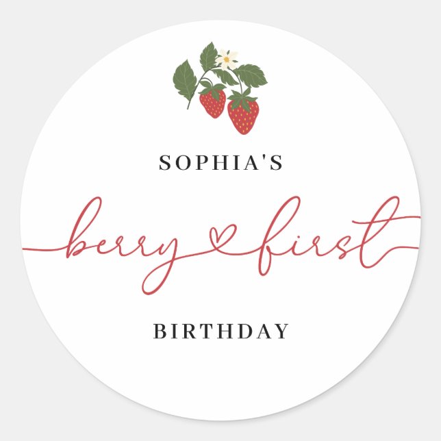 Rustic Elegant Girl's Berry First Birthday Classic Round Sticker (Front)