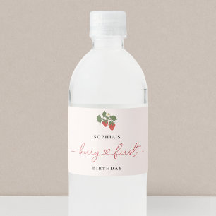 Rustic Elegant Girl's Berry First Birthday Water Bottle Label