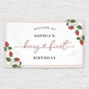 Rustic Elegant Girl's Berry First Birthday Welcome Banner