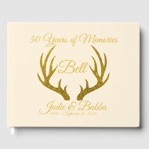 Rustic Elegant Gold Deer Antlers 50th Anniversary Guest Book