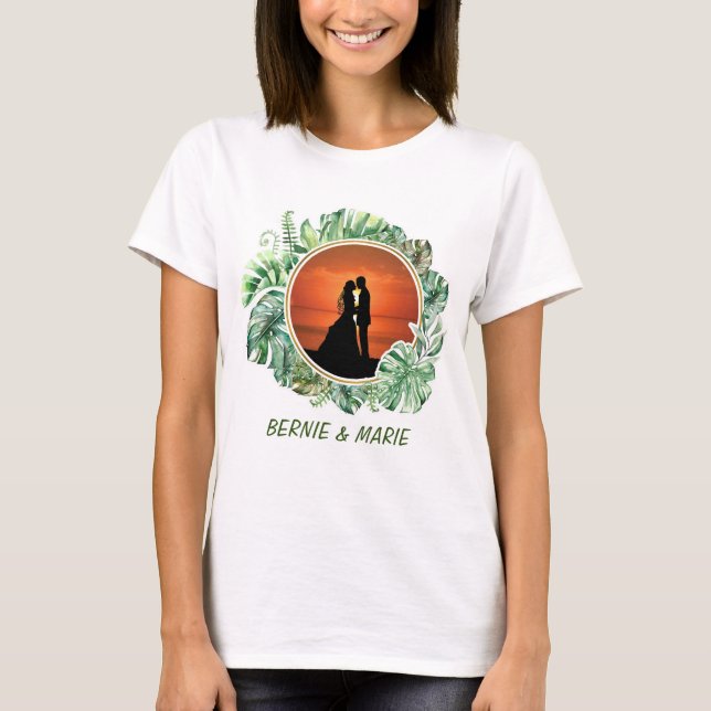 Rustic Elegant Green Floral Couple Gift T-Shirt (Front)