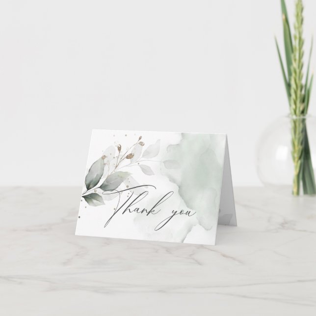 Rustic Elegant Green Watercolor  Thank You (Front)