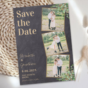 Rustic Elegant Greenery Custom 3 Photo Collage Save The Date
