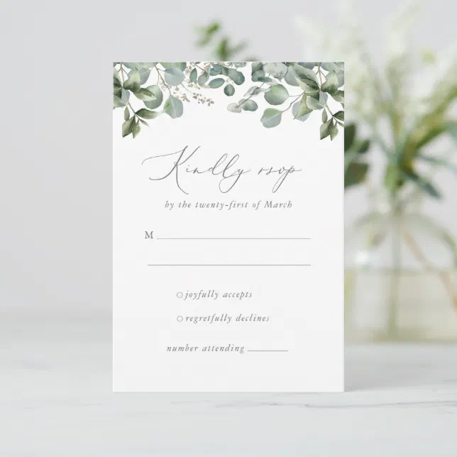 Rustic Elegant Greenery Eucalyptus Wedding RSVP Card | Zazzle