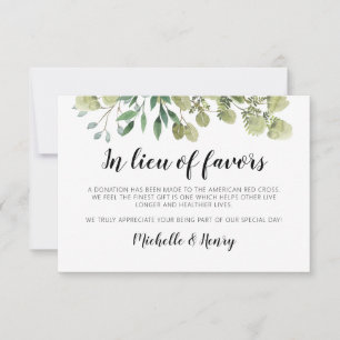 Rustic Elegant Greenery In Lieu of Favours Card