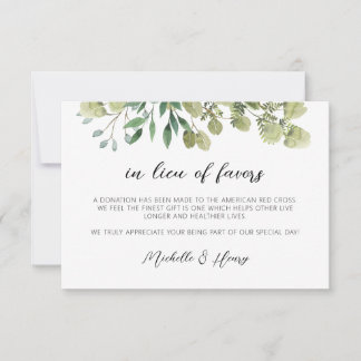 Rustic Elegant Greenery In Lieu of Favours Card