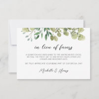 Rustic Elegant Greenery In Lieu of Favours Card