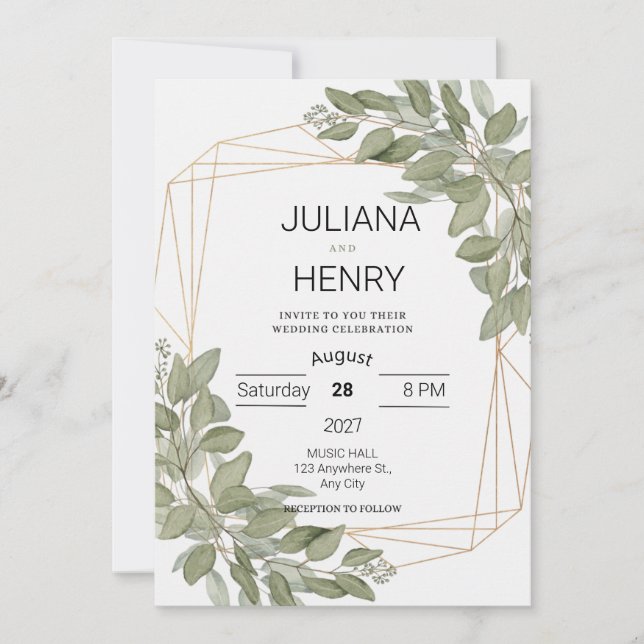 Rustic Elegant Greenery Watercolor Eucalyptus Invitation (Front)