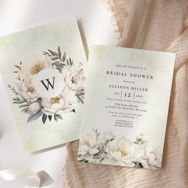 Rustic Elegant Greenery White Floral Bridal Shower Invitation (Rustic Elegant Greenery White Floral Bridal Shower Invitation)