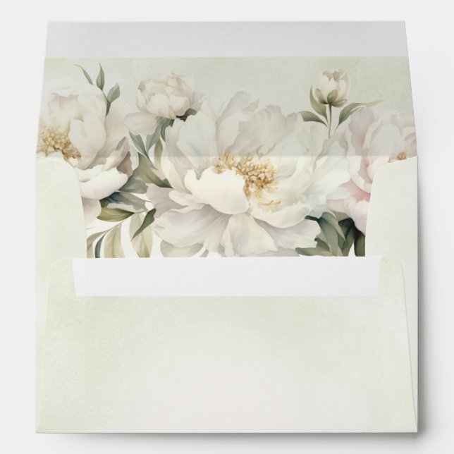Rustic Elegant Greenery White Floral Wedding Envelope (Back (Bottom))