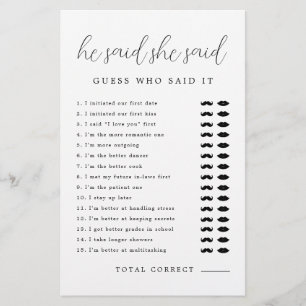 Rustic Elegant He Said She Said Bridal Shower Game