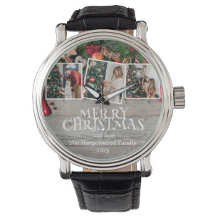Rustic Elegant Joy Christmas Family Photo Collage Watch