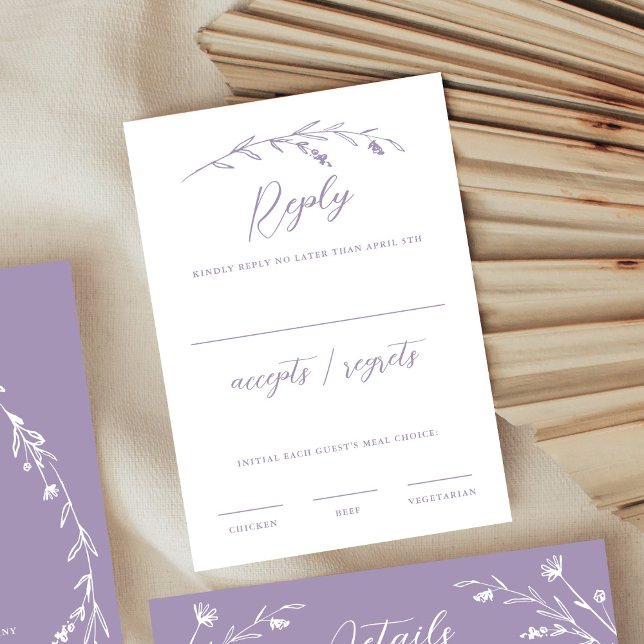 Rustic Elegant Lavender Purple Wildflower Wedding RSVP Card (Creator Uploaded)