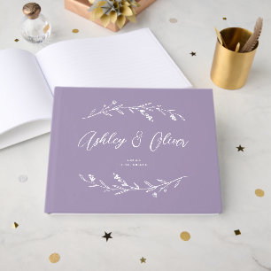 Rustic Elegant Lavender Purple Wildflowers Wedding Guest Book