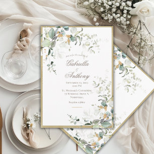 Rustic Elegant Leaves Greenery Gold Wedding  Invitation