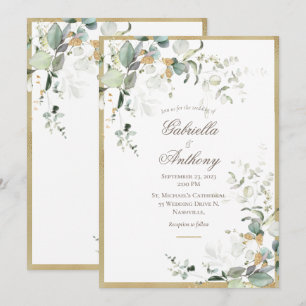 Rustic Elegant Leaves Greenery Gold Wedding  Invitation