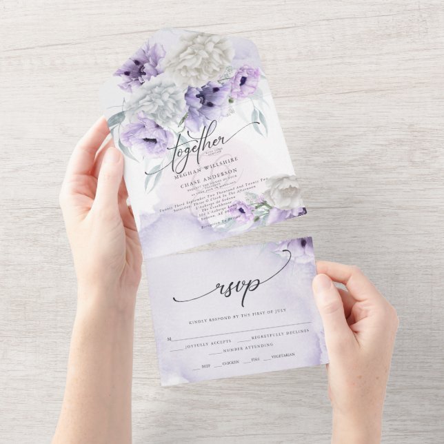 Rustic Elegant Lilac Poppy Dahlia Floral  All In One Invitation (Tearaway)
