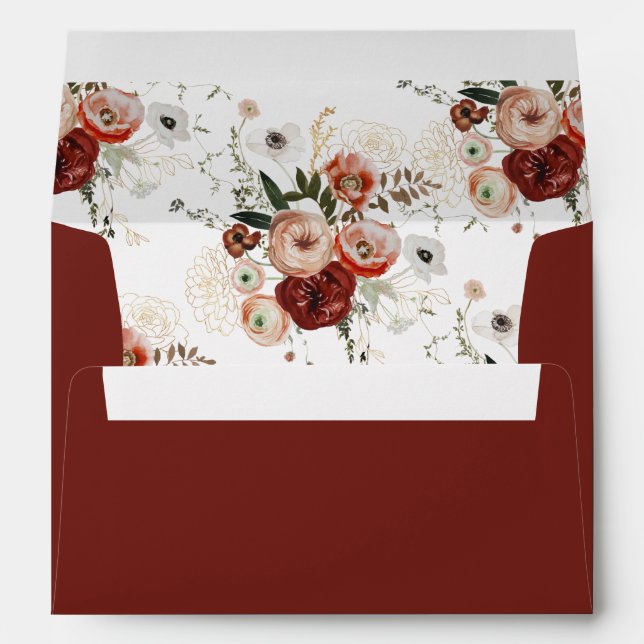 Rustic Elegant Marsala Blush Ivory Fall Floral A7 Envelope (Back (Bottom))