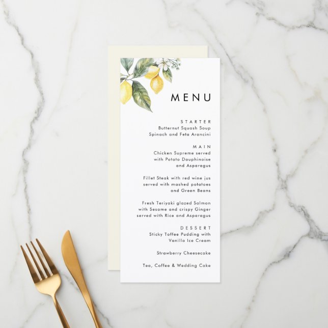 Rustic Elegant Minimal Lemon Garden Wedding  Menu (Front/Back In Situ)
