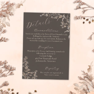 Rustic Elegant Mocha Script Wildflowers Wedding Enclosure Card