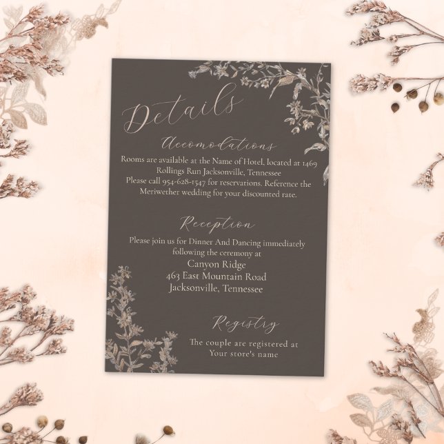 Rustic Elegant Mocha Script Wildflowers Wedding Enclosure Card (Creator Uploaded)