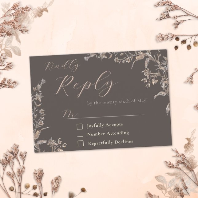 Rustic Elegant Mocha Wildflower Wedding Reply Card (Creator Uploaded)