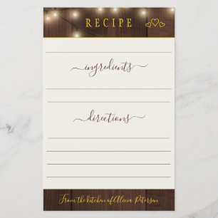 Rustic elegant modern floral gold recipe card