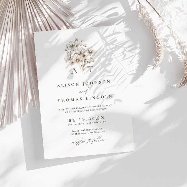 Rustic Elegant Monogram Floral Wedding  Invitation (Creator Uploaded)