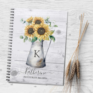 Rustic Elegant Monogram Sunflower Recipe  Notebook